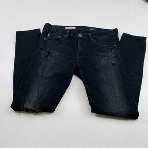 AG women jean super skinny size 26‎ distressed black 5 pockets low rise casual